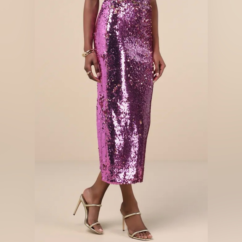 Lulu's Fuchsia Sequin Midi Skirt